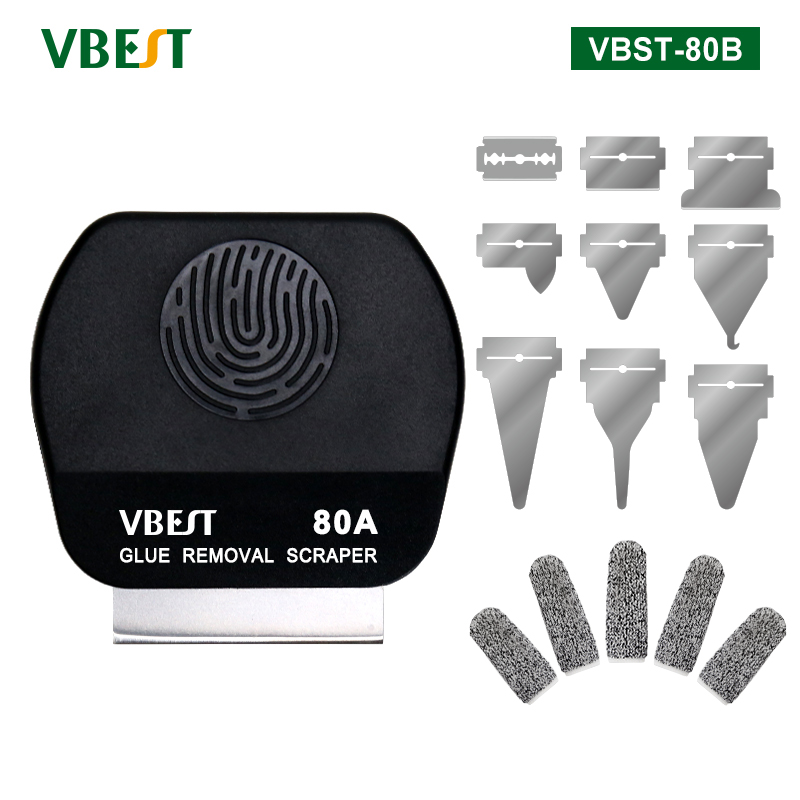 VBST-80B 磁吸雙面除膠鏟刀 維修9刀片合一芯片手機屏幕返修套裝 雙面刀片夾具除膠割膠磁性手柄 帶防割手指套
